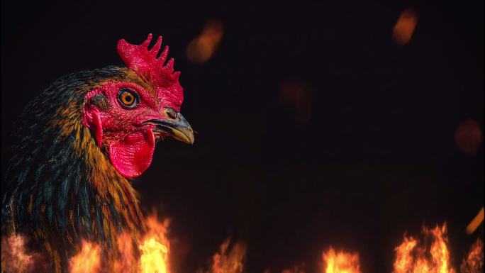 带有动画火焰边框的公鸡肖像