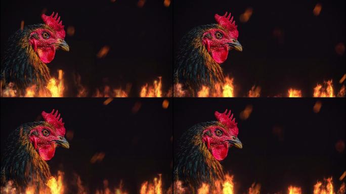 带有动画火焰边框的公鸡肖像