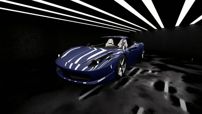 蓝色豪华跑车渲染模型抽象