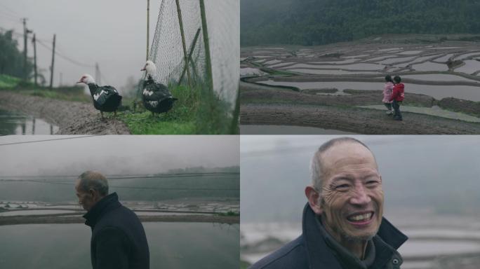 老头老年人乡村农民 淳朴 农村风景 梯田