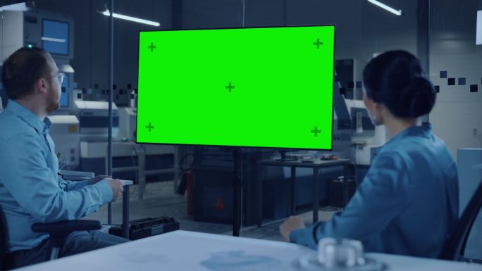 绿色屏幕的电视机互联网人员办公桌台式PC