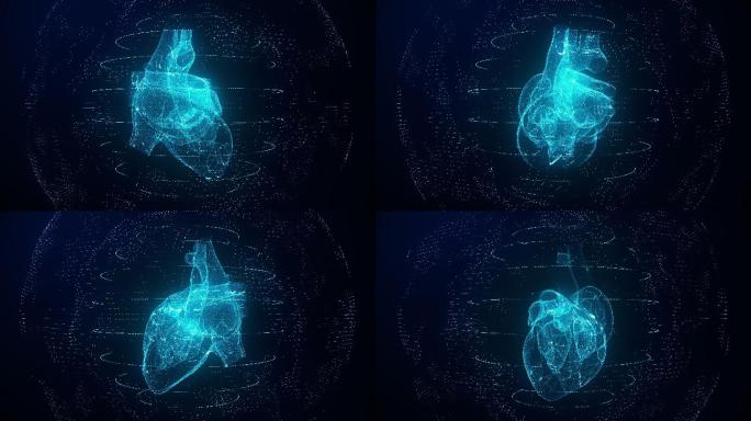 解剖蓝色数字心脏全息影像虚拟现实线框图