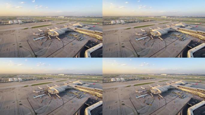 中国北京首都国际机场机场航站楼飞机鸟瞰图