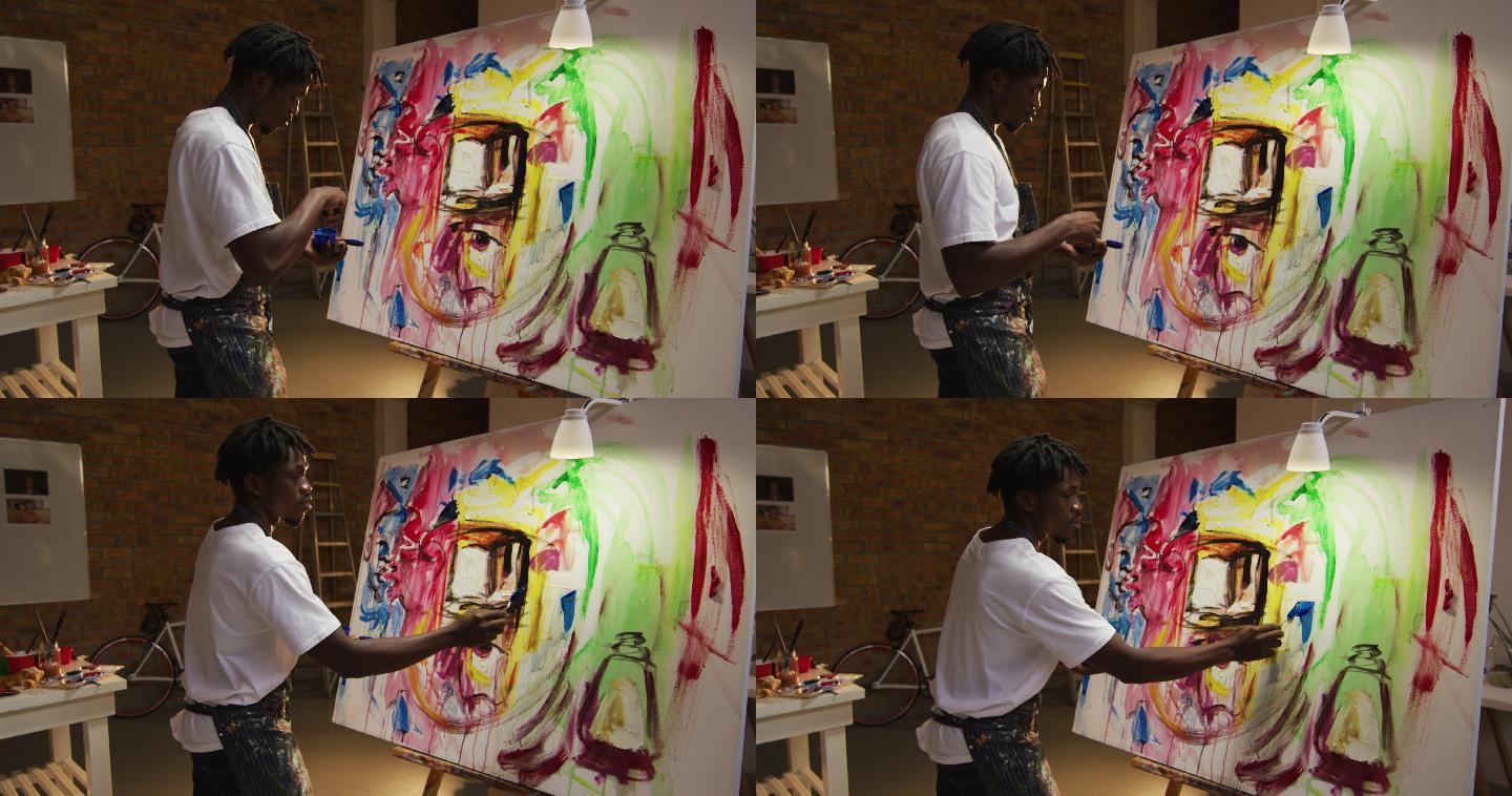 艺术工作室涂鸦创作非洲裔黑人室内