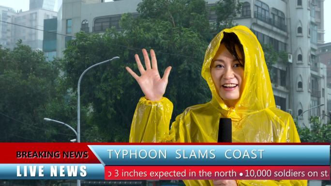 女电视台天气记者报道台风