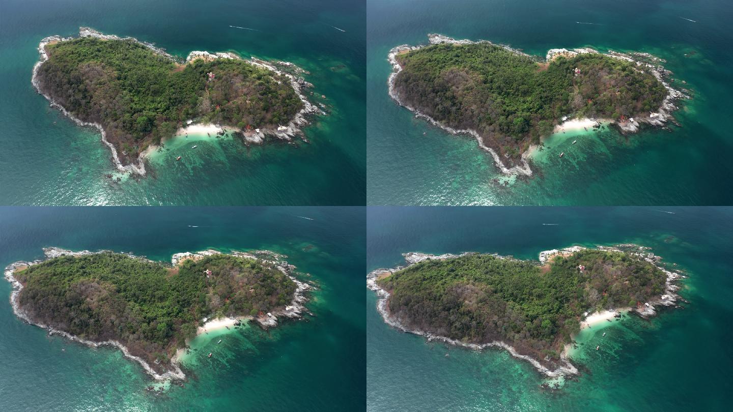 热带海洋中心形岛屿的鸟瞰图。