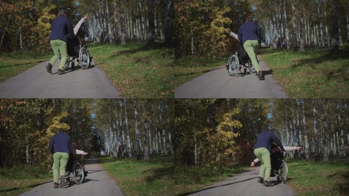 推着轮椅的男人视频素材