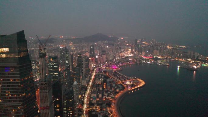 航拍城市夜景万家灯火-青岛夜景