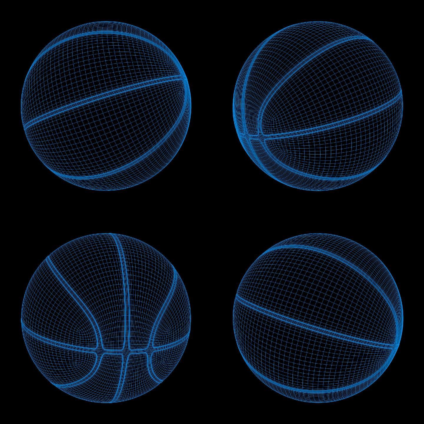 科技感蓝色线描篮球 alpha通道 循环