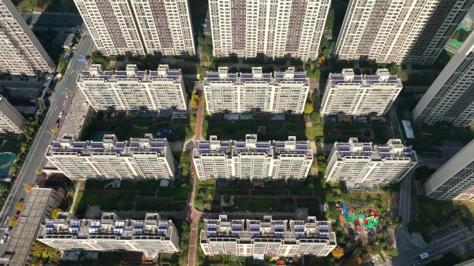 俯拍密集的城市住宅楼