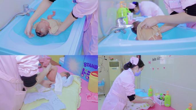 护士给婴儿洗澡B