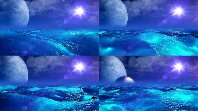 美丽的系外行星海浪海面汹涌澎湃大海浪花