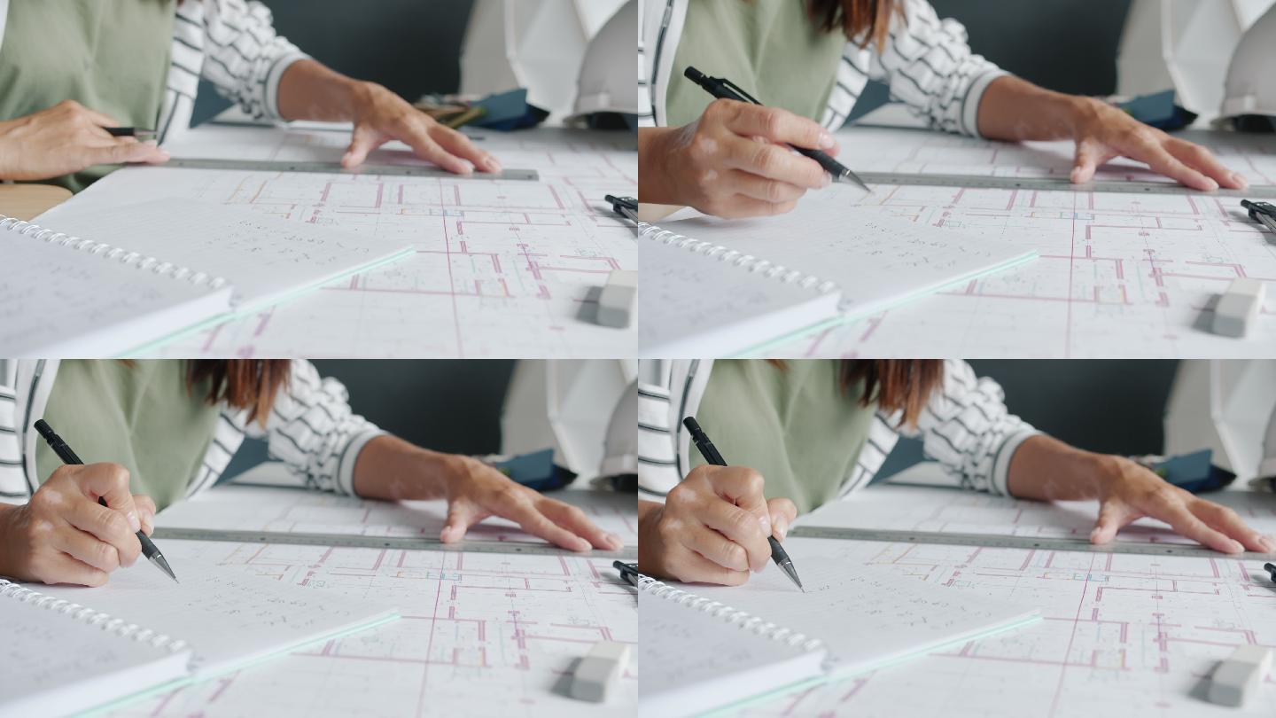 女建筑师绘制蓝图设计师绘图地产