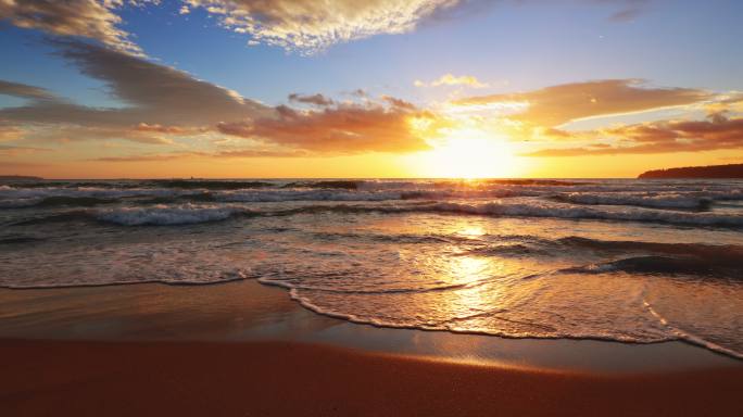 海洋海滩多彩日出海边海岸线朝阳夕阳浪花海