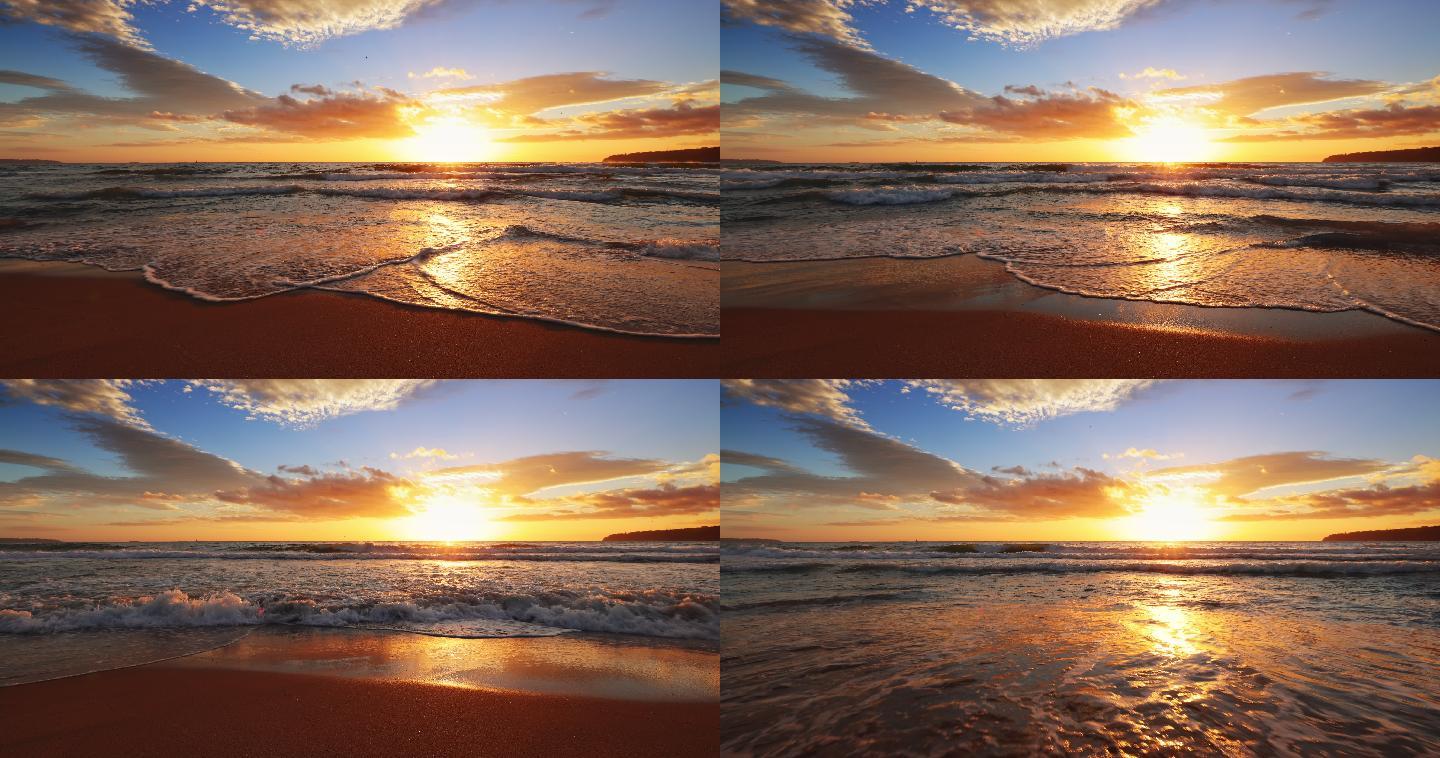 海洋海滩多彩日出海边海岸线朝阳夕阳浪花海