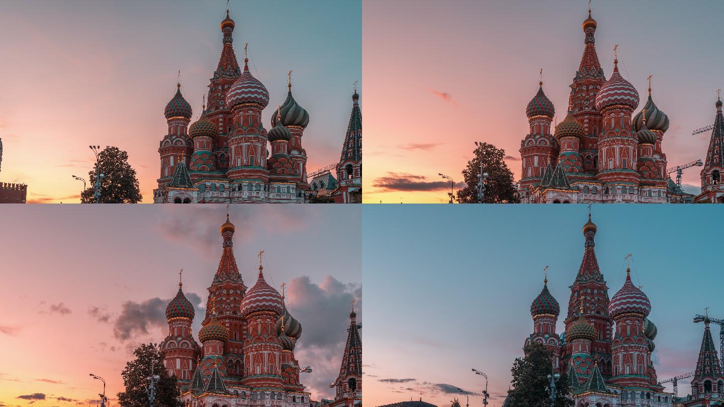 俄罗斯莫斯科日落时分的圣巴兹尔大教堂