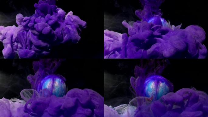 紫罗兰水墨和地球墨水牛奶液体色彩颜料