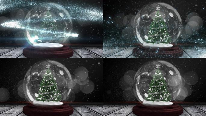 木面雪球中流星绕圣诞树