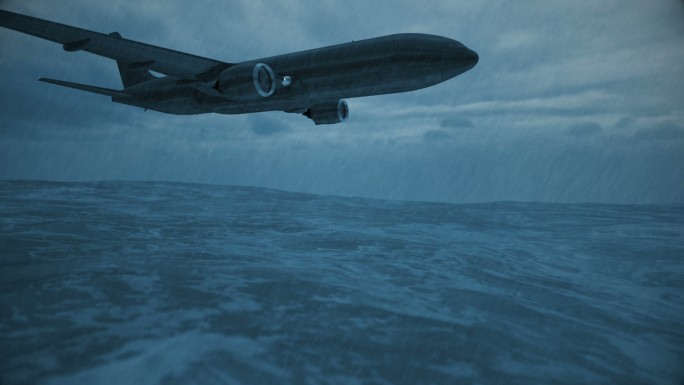 喷气式飞机通过暴风雨的海面