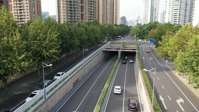 4K原素材-航拍上海人民路隧道
