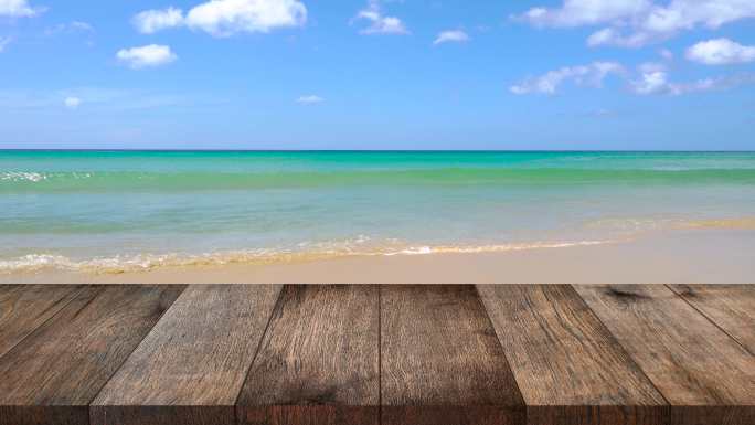 木制桌椅和海滩海水海洋大海