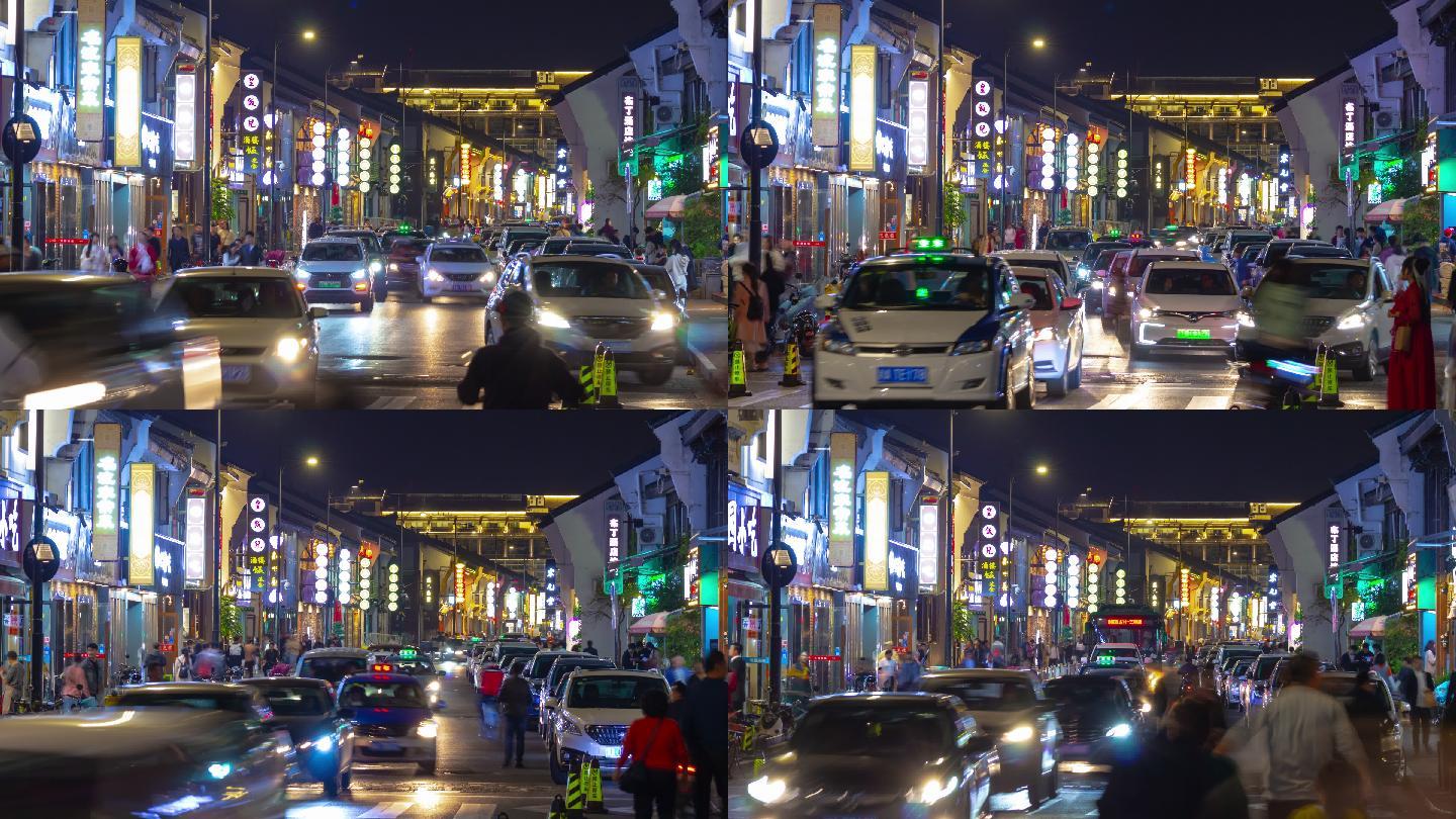 杭州市夜间照明著名购物交通街边全景图
