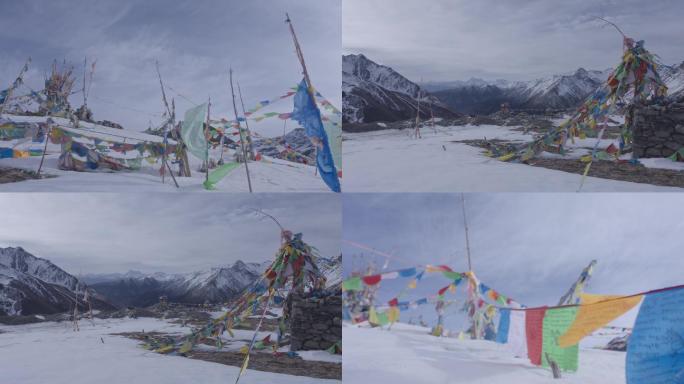 经幡、雅克夏雪山、雪山、雪景、四川黑水