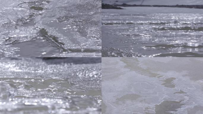 冰面、融化、河水、结冰、雅克夏雪山