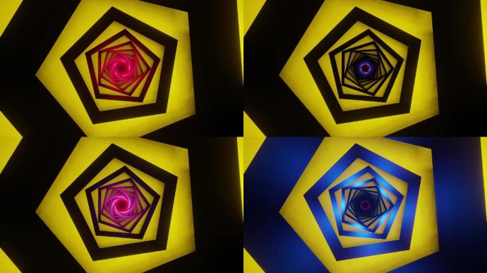 旋转形状隧道与五颜六色的灯光背景
