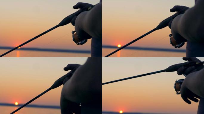 钓鱼时鱼线卷起的特写镜头