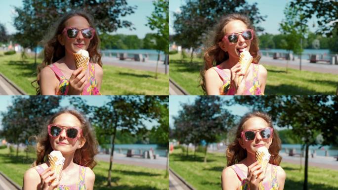 吃冰淇淋的女孩夏日阳光休闲度假雪糕女孩