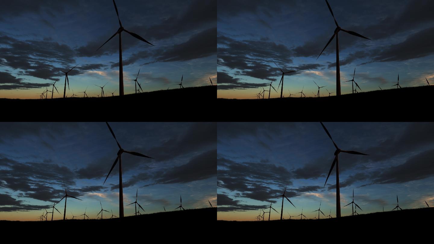黄昏下的风力发电机组剪影