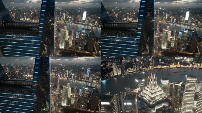 航拍上海科技光束穿梭城市