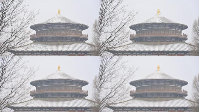 大同明堂北魏文化博物馆冬季雪景常规视频