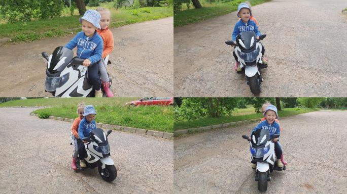 孩子们骑电动摩托车