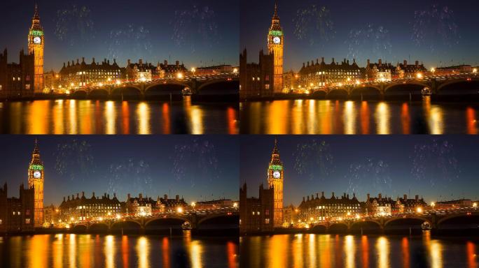 城市夜景英国大本钟循环三维动画