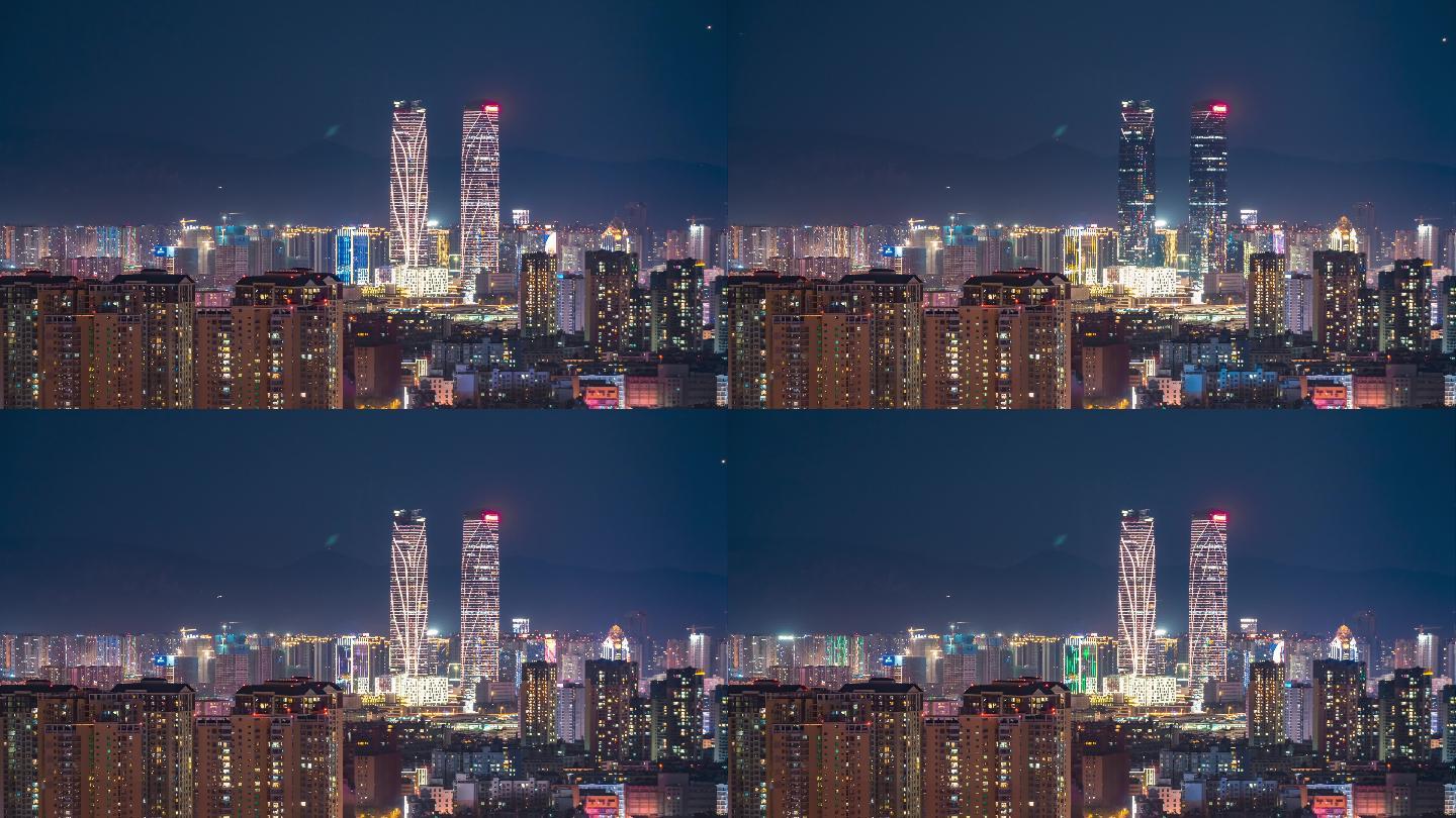 昆明万达双塔夜景延时