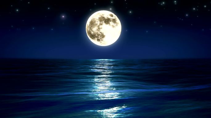 大海和月亮。夜空视频素材唯美海面倒影圆月
