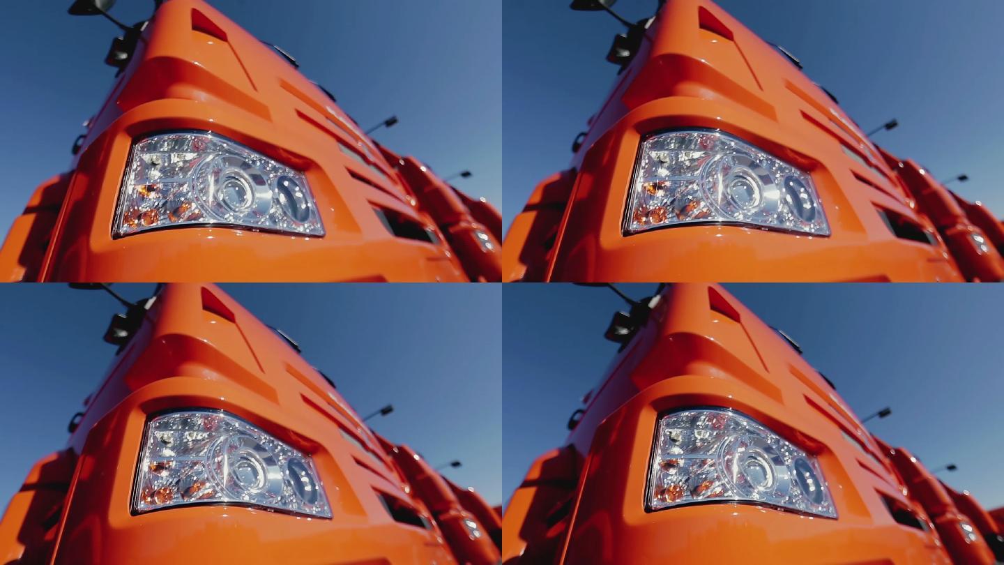 红色车身侧面和前照灯的特写镜头