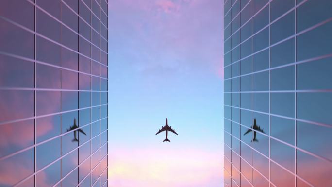 飞机飞越玻璃大厦3d大楼公司宣传片新征程