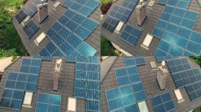 屋顶上的太阳能电池板。