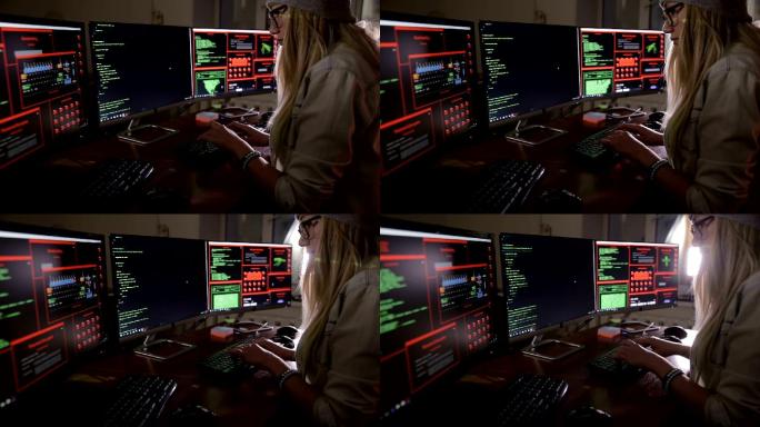 女电脑程序员在工作室写编码