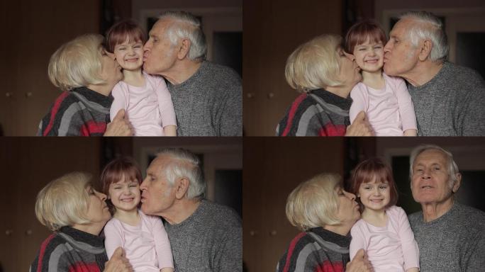 祖父母亲吻小孙女视频素材