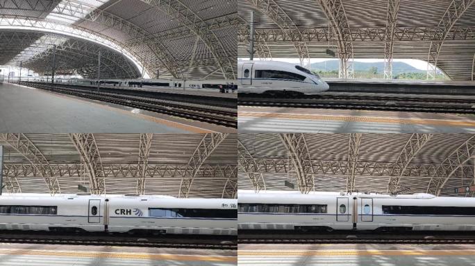 镇江站高铁缓缓驶出站