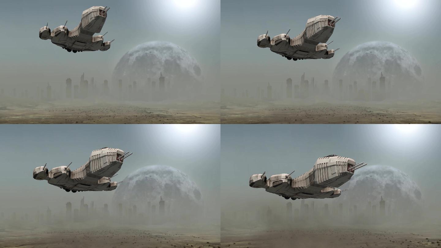 宇宙飞船在未来城市前着陆
