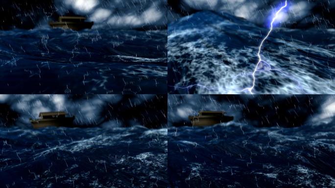 诺亚方舟在风暴海上的3d动画