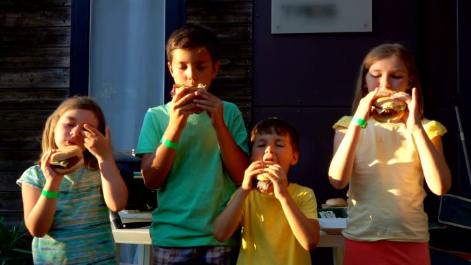 吃汉堡包的孩子欧美外国人种优雅高端孩子吃