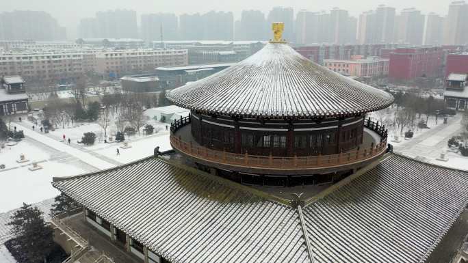 大同明堂冬季雪景航拍4K