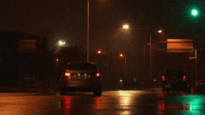 城市夜晚的雪