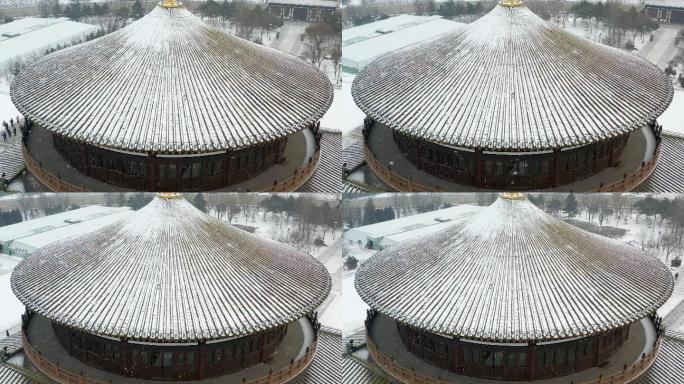 大同明堂冬季雪景航拍4K